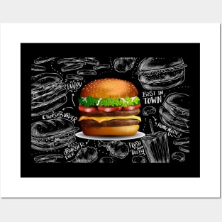 Realistic Burger Back Board Hand Drawn Posters and Art